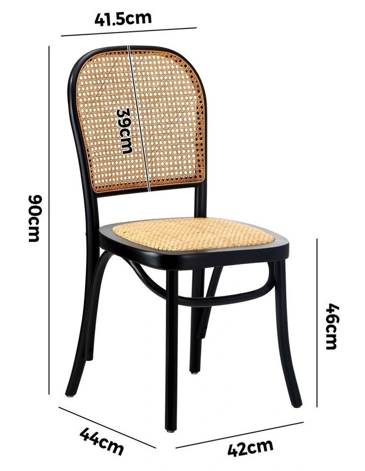 Oikiture 4PCS Dining Chairs Wooden Chairs Rattan Accent Chair Black image 3