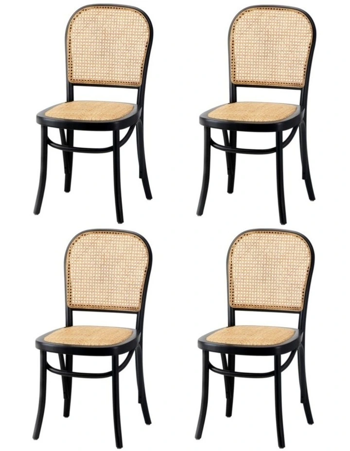 Oikiture 4PCS Dining Chairs Wooden Chairs Rattan Accent Chair Black image 4