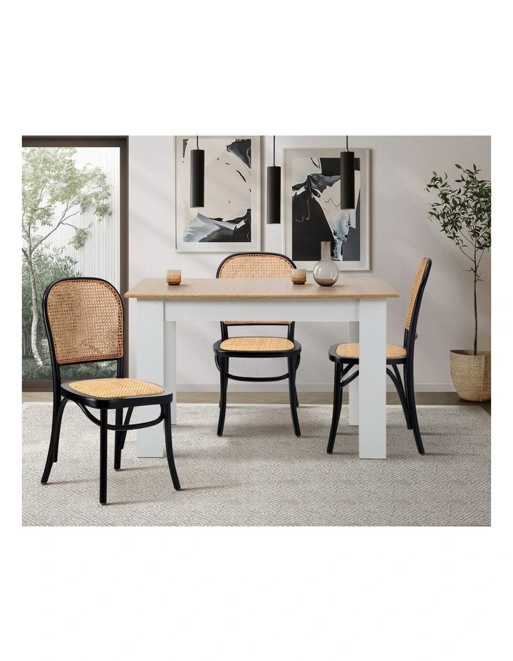 Oikiture 4PCS Dining Chairs Wooden Chairs Rattan Accent Chair Black image 5