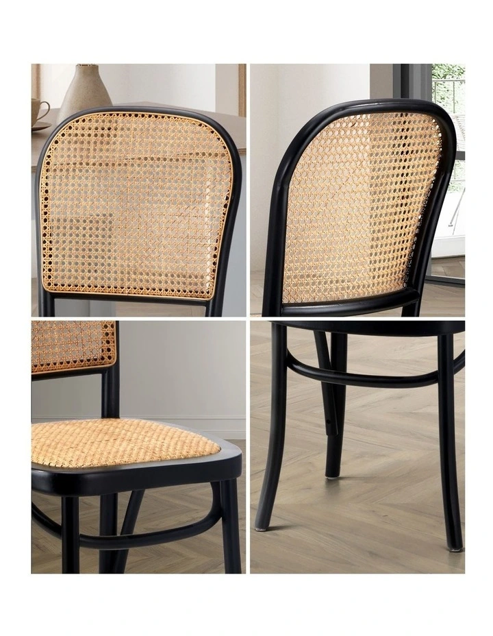 Oikiture 4PCS Dining Chairs Wooden Chairs Rattan Accent Chair Black image 6