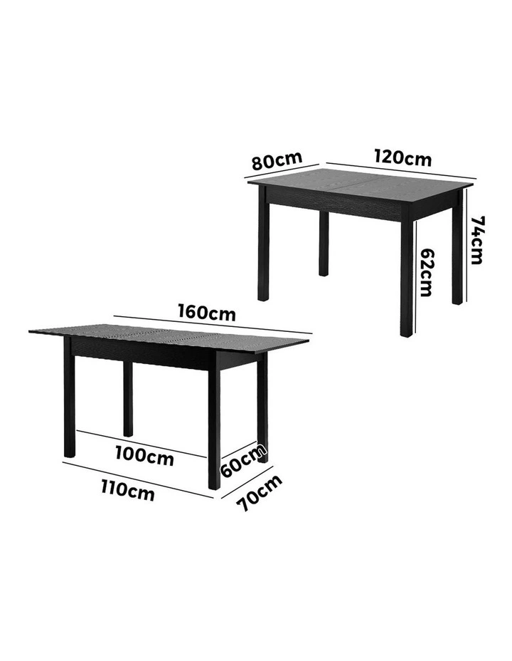 Oikiture 160cm Extendable Dining Table Wooden Rectangular Kitchen Table Black image 3