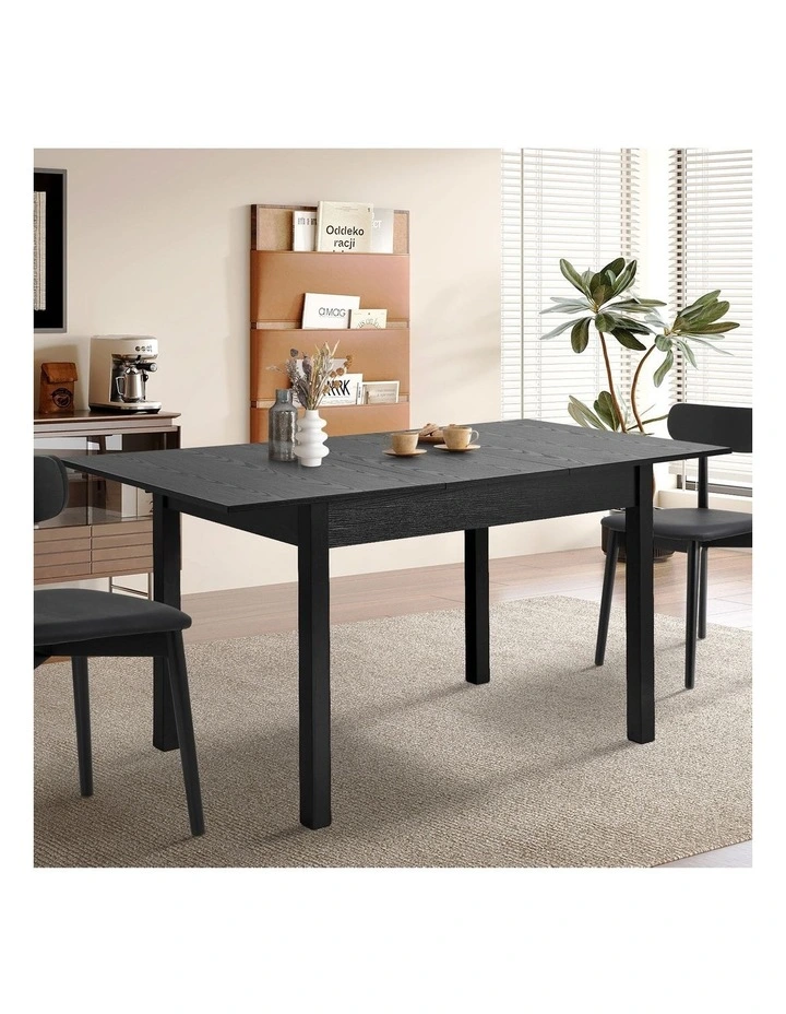 Oikiture 160cm Extendable Dining Table Wooden Rectangular Kitchen Table Black image 4