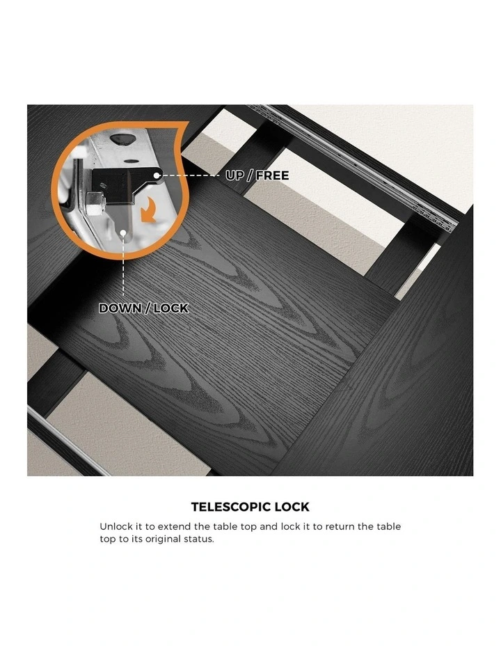 Oikiture 160cm Extendable Dining Table Wooden Rectangular Kitchen Table Black image 7