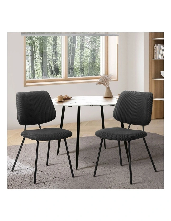Oikiture 2x Dining Chair Vintage Retro Polyester Kitchen Padded Lounge Dark Grey image 4