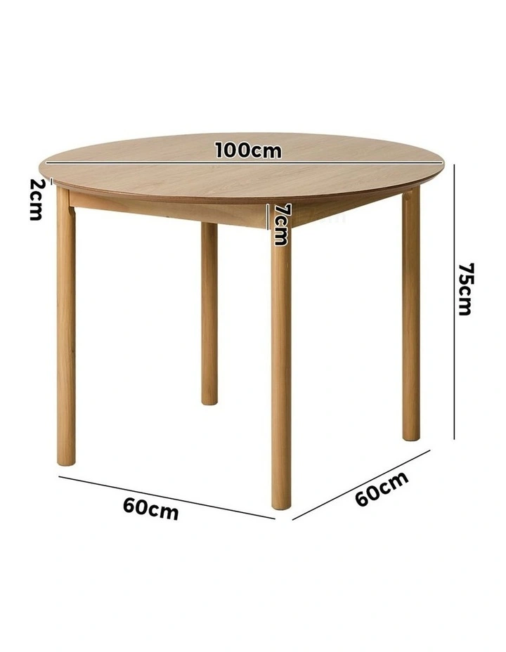 Oikiture Wooden Dining Table 100cm Round Table 4 Seater Pine Wood Legs Natural image 3