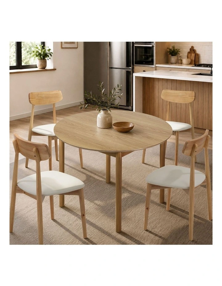 Oikiture Wooden Dining Table 100cm Round Table 4 Seater Pine Wood Legs Natural image 7