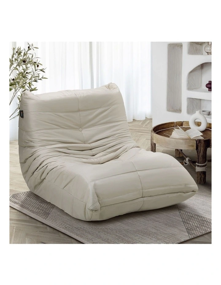 Oikiture Floor Sofa Accent Chair Lazy Couch Leisure Lounge Foam Pouffe Beige image 4