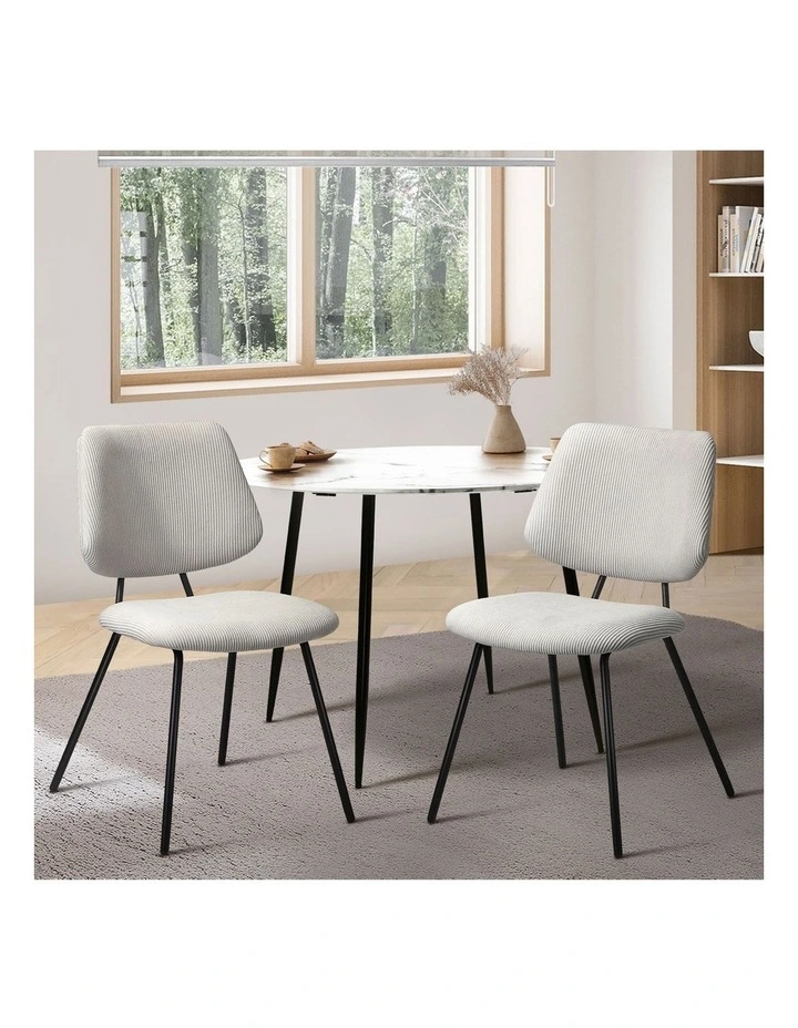 Oikiture 2x Dining Chair Vintage Retro Polyester Kitchen Padded Lounge White image 4