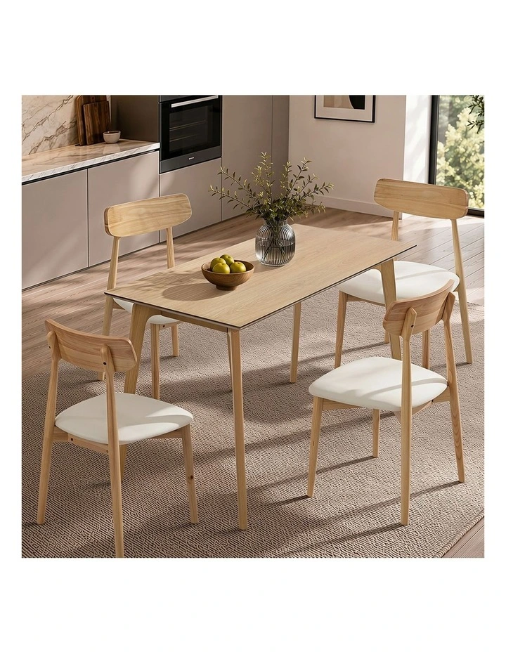 Oikiture Wooden Dining Table 120cm Rectangular 4 Seater Pinewood Legs Natural image 7