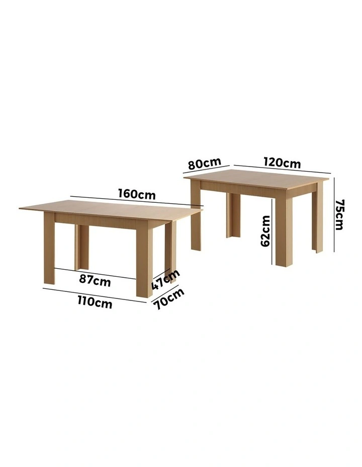 Oikiture 160cm Extendable Dining Table Kitchen Restaurant Cafe Table Wooden image 3