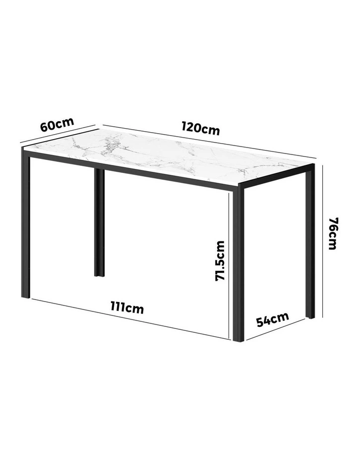 Oikiture 120cm Dining Table Rectangular Kitchen Table with Metal Leg White&Black image 3