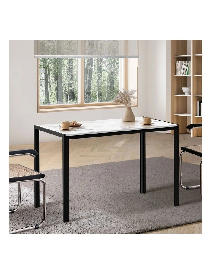 Oikiture 120cm Dining Table Rectangular Kitchen Table with Metal Leg White&Black image 4