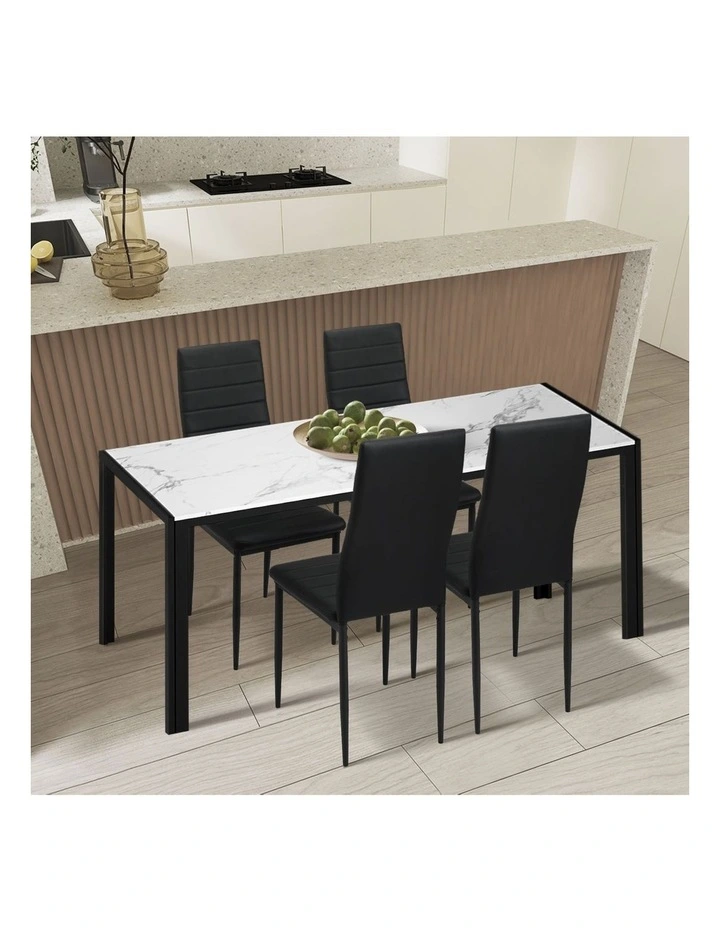 Oikiture 120cm Dining Table Rectangular Kitchen Table with Metal Leg White&Black image 5