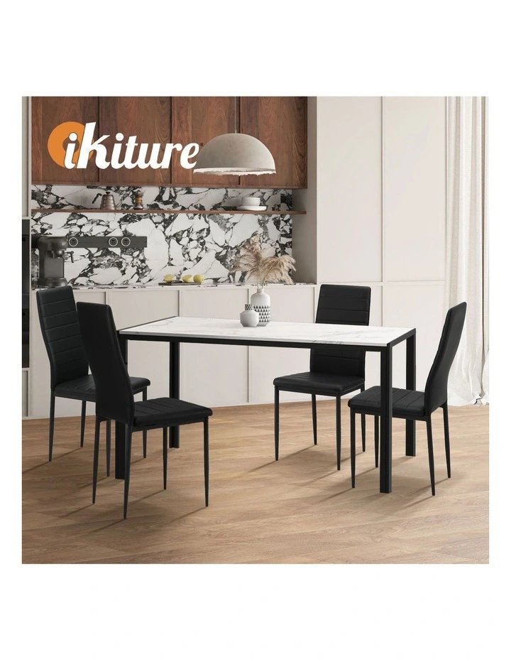 Oikiture 120cm Dining Table Rectangular Kitchen Table with Metal Leg White&Black image 7