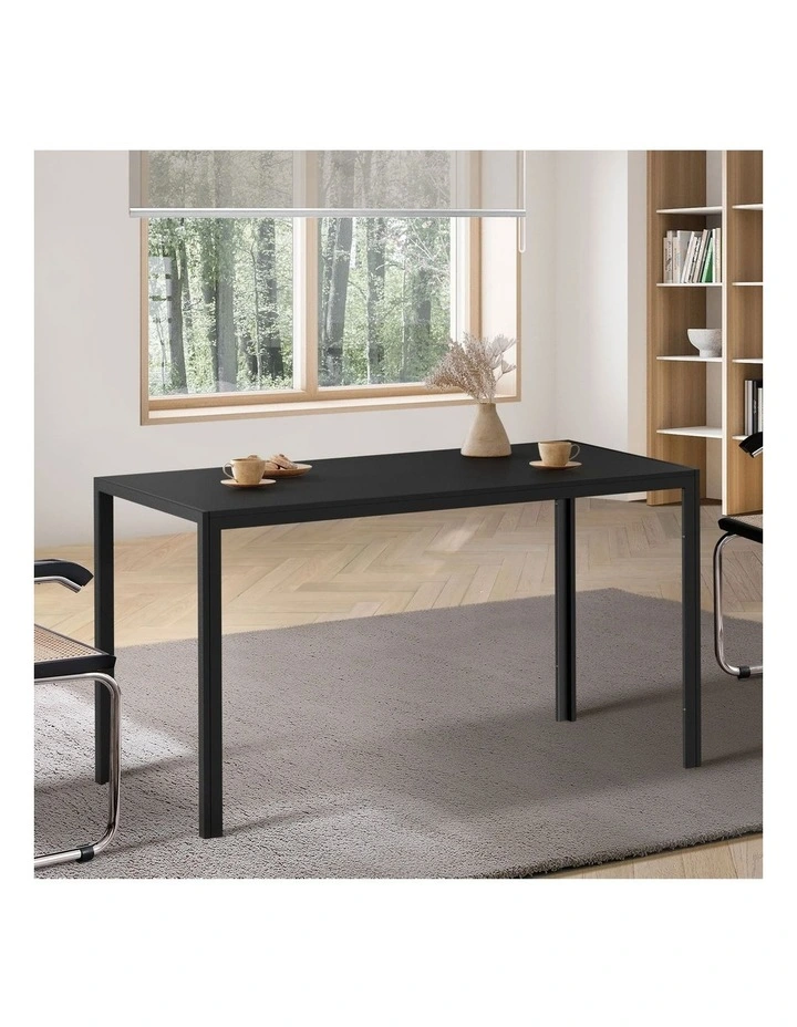 Oikiture 140cm Dining Table Rectangular Kitchen Table with Metal Leg Black image 4