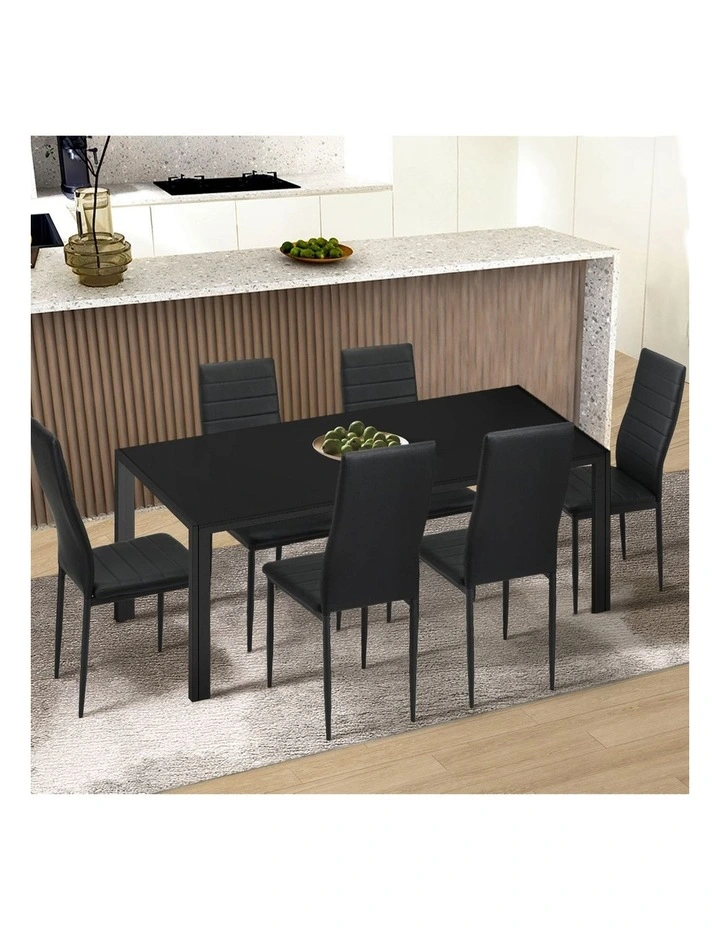 Oikiture 140cm Dining Table Rectangular Kitchen Table with Metal Leg Black image 5