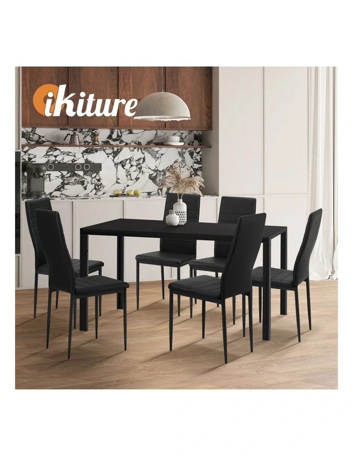 Oikiture 140cm Dining Table Rectangular Kitchen Table with Metal Leg Black image 7