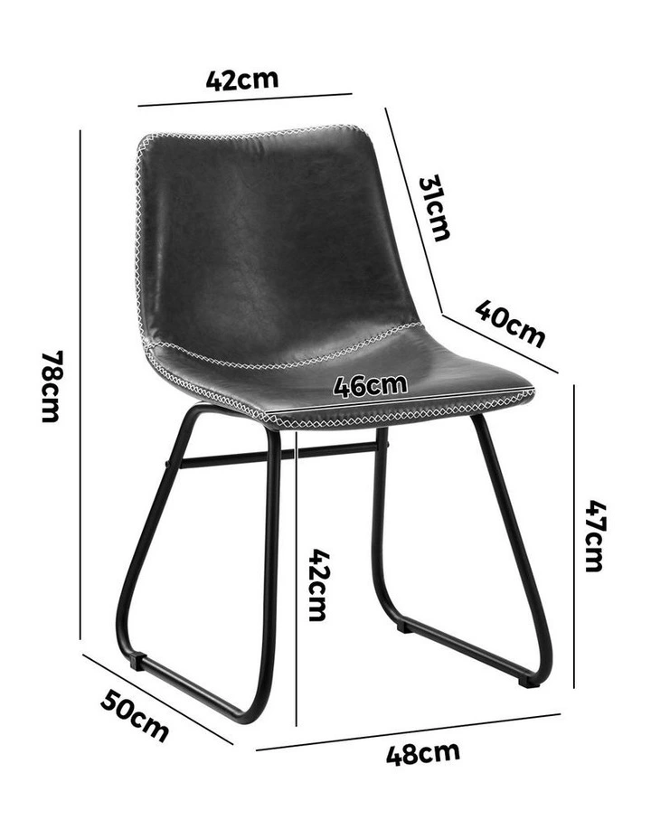 Oikiture 2x Dining Chairs Kitchen Chair Lounge Retro Padded Seat PU Grey image 3