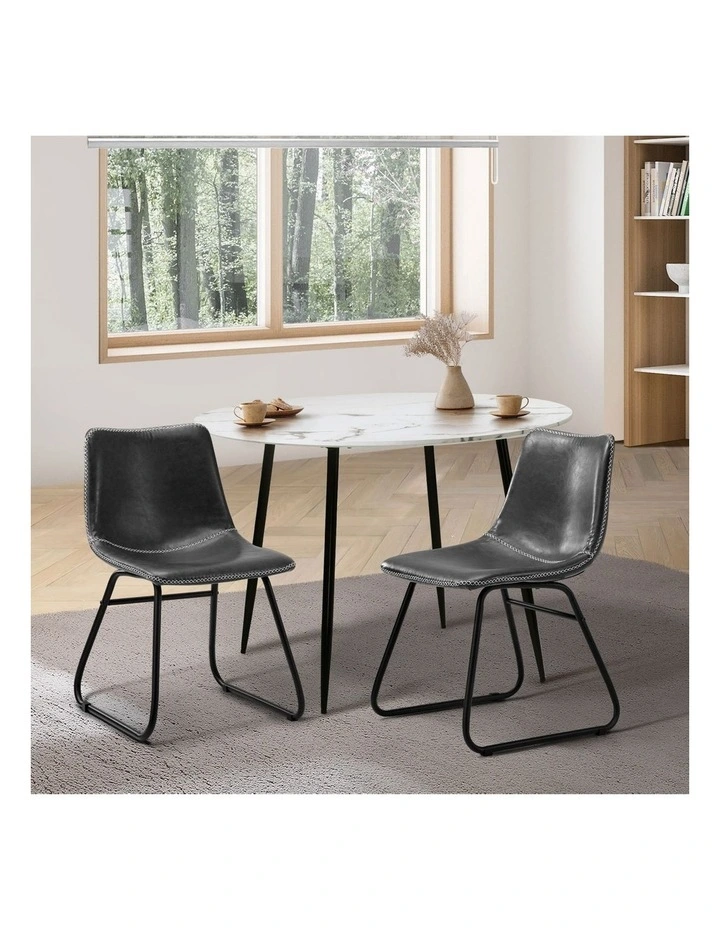 Oikiture 2x Dining Chairs Kitchen Chair Lounge Retro Padded Seat PU Grey image 4