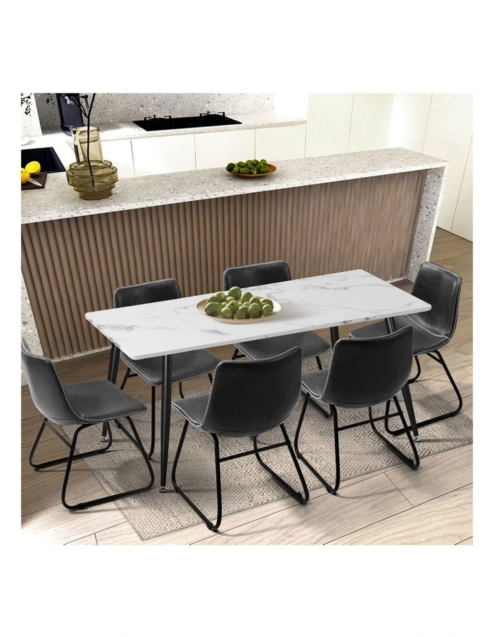 Oikiture 2x Dining Chairs Kitchen Chair Lounge Retro Padded Seat PU Grey image 5