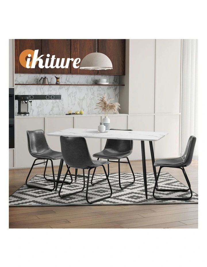 Oikiture 2x Dining Chairs Kitchen Chair Lounge Retro Padded Seat PU Grey image 6