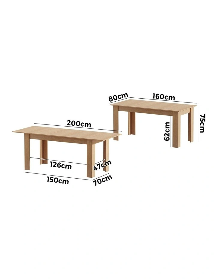 Oikiture 200cm Extendable Dining Table Kitchen Restaurant Cafe Table Natural image 3