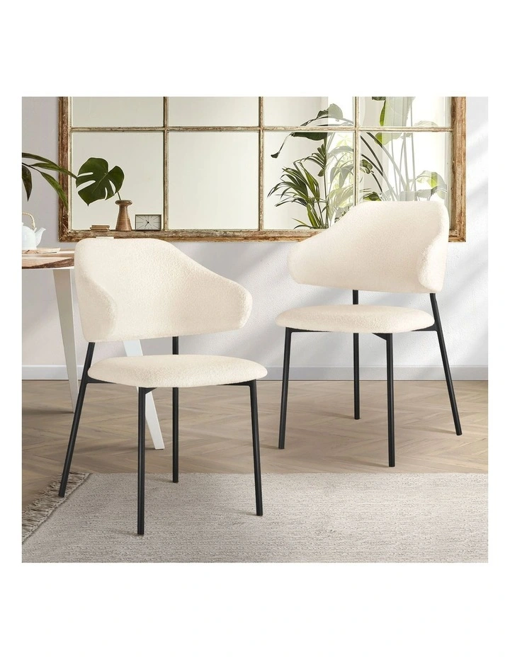 Oikiture 2x Armchair Dining Chair Accent Chairs Tub Armchairs Sherpa White&Black image 4