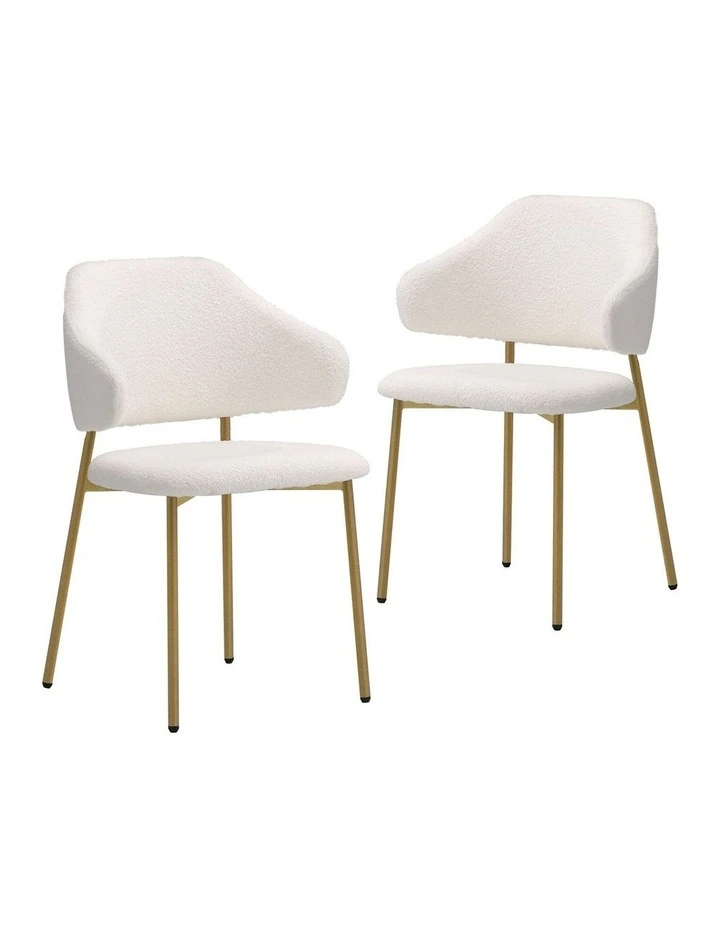 Oikiture 2x Dining Chair Accent Chairs Armchair Tub Armchairs Sherpa Gold&White image 1