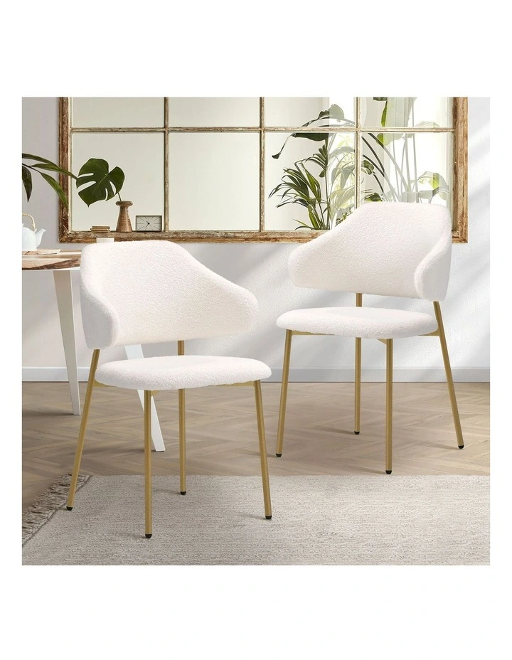 Oikiture 2x Dining Chair Accent Chairs Armchair Tub Armchairs Sherpa Gold&White image 4
