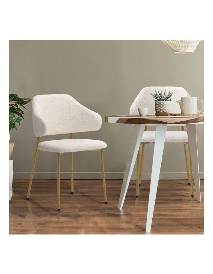 Oikiture 2x Dining Chair Accent Chairs Armchair Tub Armchairs Sherpa Gold&White image 5
