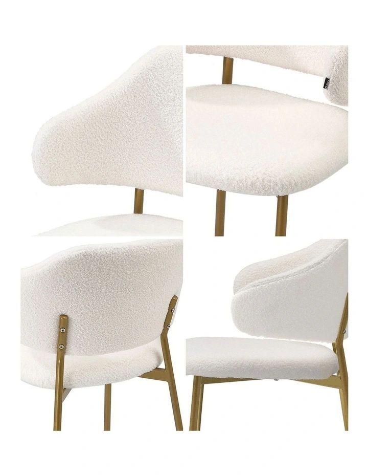 Oikiture 2x Dining Chair Accent Chairs Armchair Tub Armchairs Sherpa Gold&White image 6