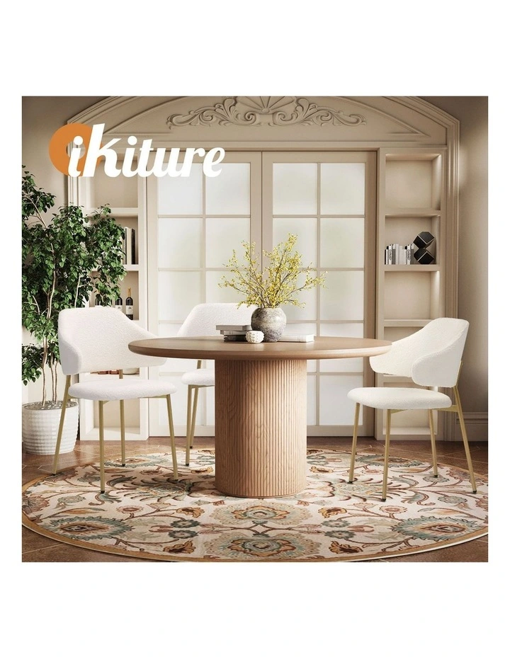 Oikiture 2x Dining Chair Accent Chairs Armchair Tub Armchairs Sherpa Gold&White image 7