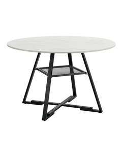 Oikiture 112cm Round Dining Table Marble-like Wooden Kitchen Furniture