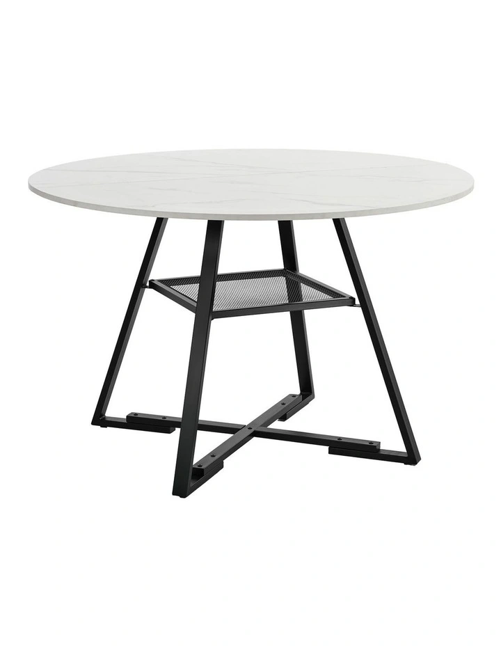 Oikiture 112cm Round Dining Table Marble-like Wooden Kitchen Furniture image 1