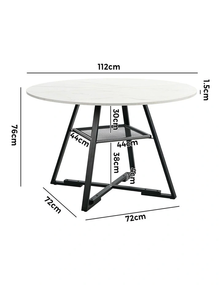 Oikiture 112cm Round Dining Table Marble-like Wooden Kitchen Furniture image 3