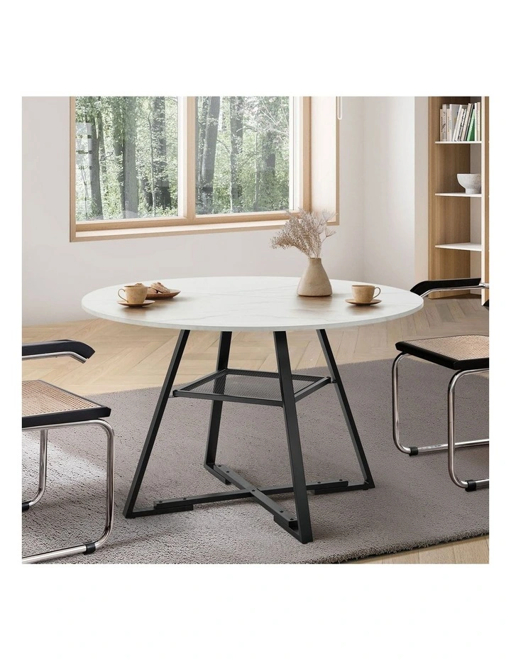 Oikiture 112cm Round Dining Table Marble-like Wooden Kitchen Furniture image 4