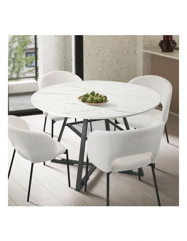 Oikiture 112cm Round Dining Table Marble-like Wooden Kitchen Furniture image 5