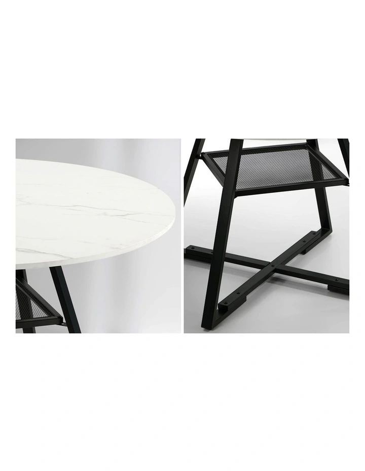 Oikiture 112cm Round Dining Table Marble-like Wooden Kitchen Furniture image 6