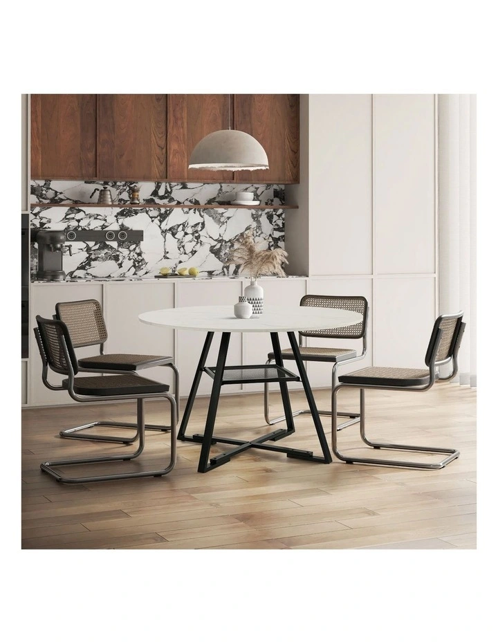 Oikiture 112cm Round Dining Table Marble-like Wooden Kitchen Furniture image 7