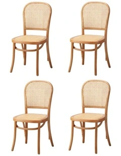 Oikiture 4PCS Dining Chairs Wooden Chairs Rattan Accent Chair Natural
