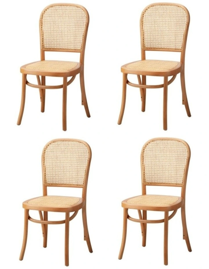 Oikiture 4PCS Dining Chairs Wooden Chairs Rattan Accent Chair Natural image 4