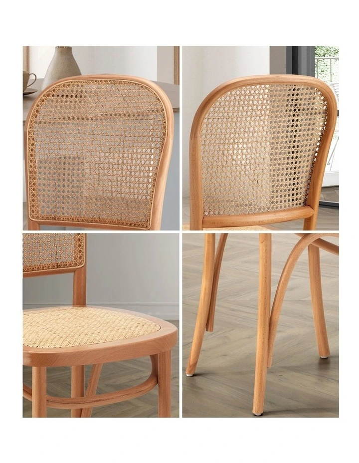 Oikiture 4PCS Dining Chairs Wooden Chairs Rattan Accent Chair Natural image 6
