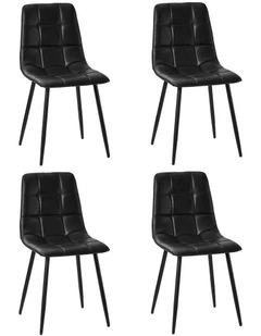 Oikiture 4x Padded Dining Chairs Kitchen PU Leather Seat Retro Black