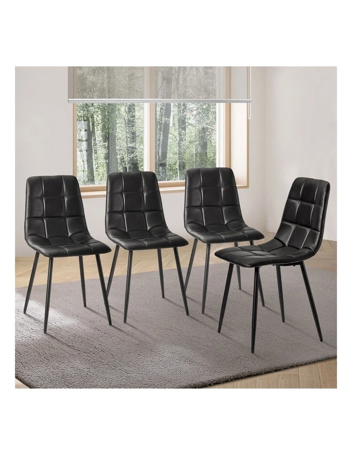 Oikiture 4x Padded Dining Chairs Kitchen PU Leather Seat Retro Black image 4
