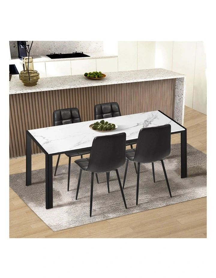 Oikiture 4x Padded Dining Chairs Kitchen PU Leather Seat Retro Black image 5