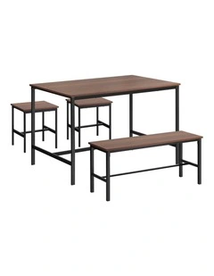 Oikiture Industrial Dining Table 4 Seaters with Kitchen Bench Chairs Natural