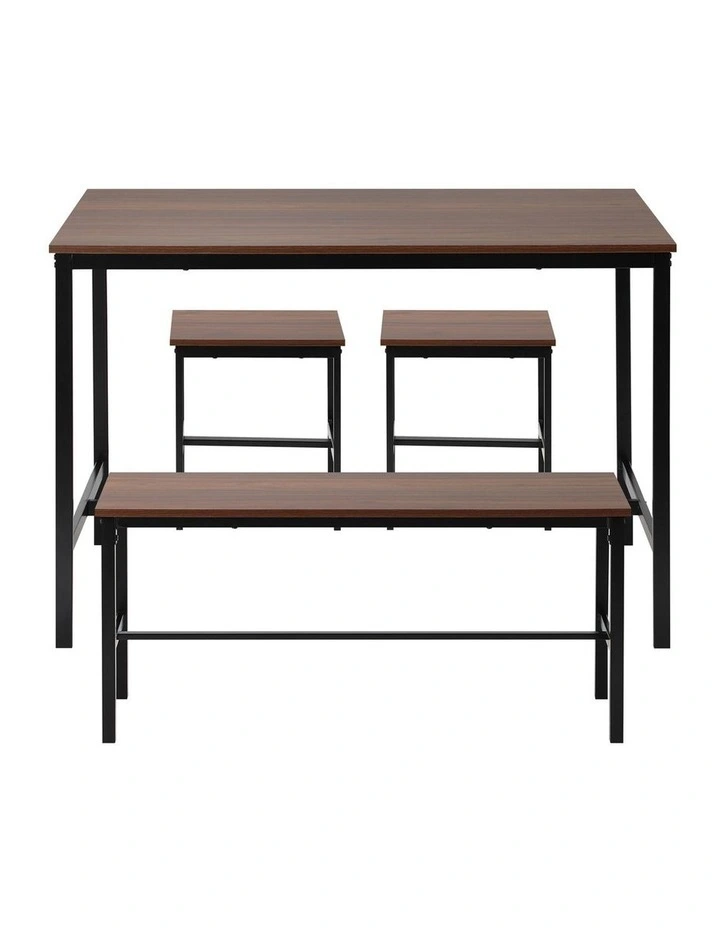 Oikiture Industrial Dining Table 4 Seaters with Kitchen Bench Chairs Natural image 2