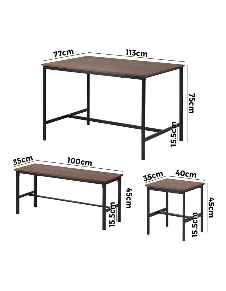 Oikiture Industrial Dining Table 4 Seaters with Kitchen Bench Chairs Natural image 3