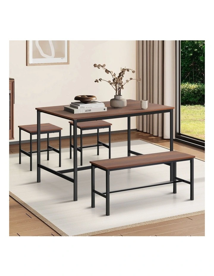 Oikiture Industrial Dining Table 4 Seaters with Kitchen Bench Chairs Natural image 4