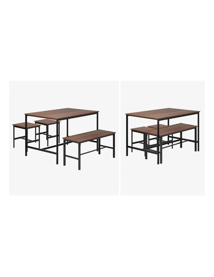 Oikiture Industrial Dining Table 4 Seaters with Kitchen Bench Chairs Natural image 6